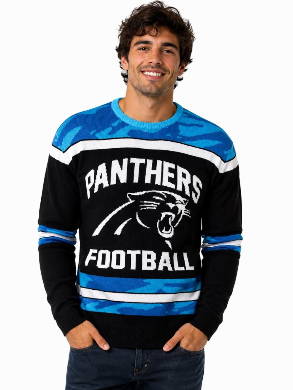 Carolina Panthers Mens Sweater Size Small Glow in Dark Ugly Christmas Holiday
